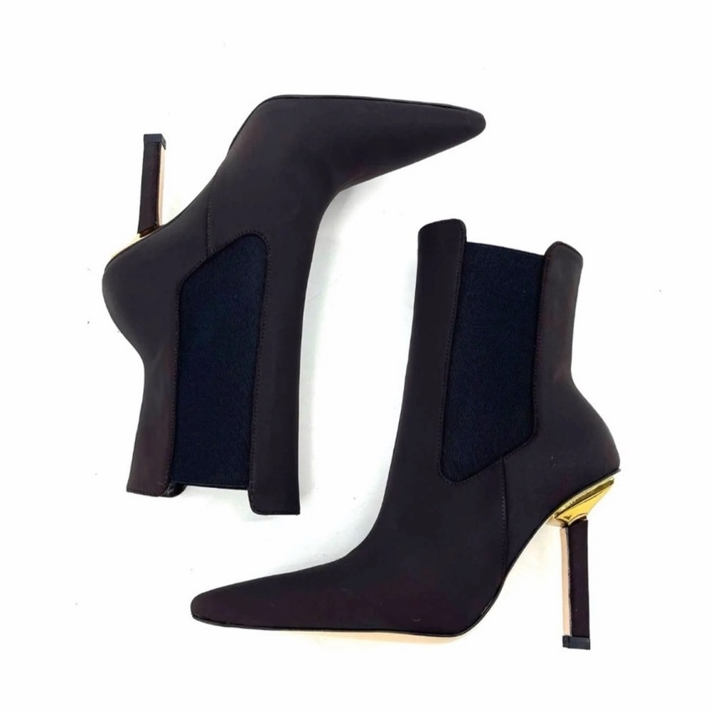 Black Pointed Stiletto High Kickstand Stiletto Neoprene Booties